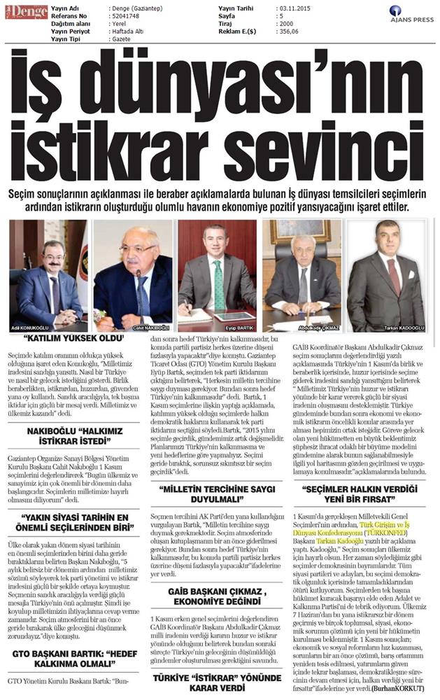 TÜRKONFED 1 Kasim Secimleri Aciklamasi Yerel Gazetelerde Yansimalar - 7
