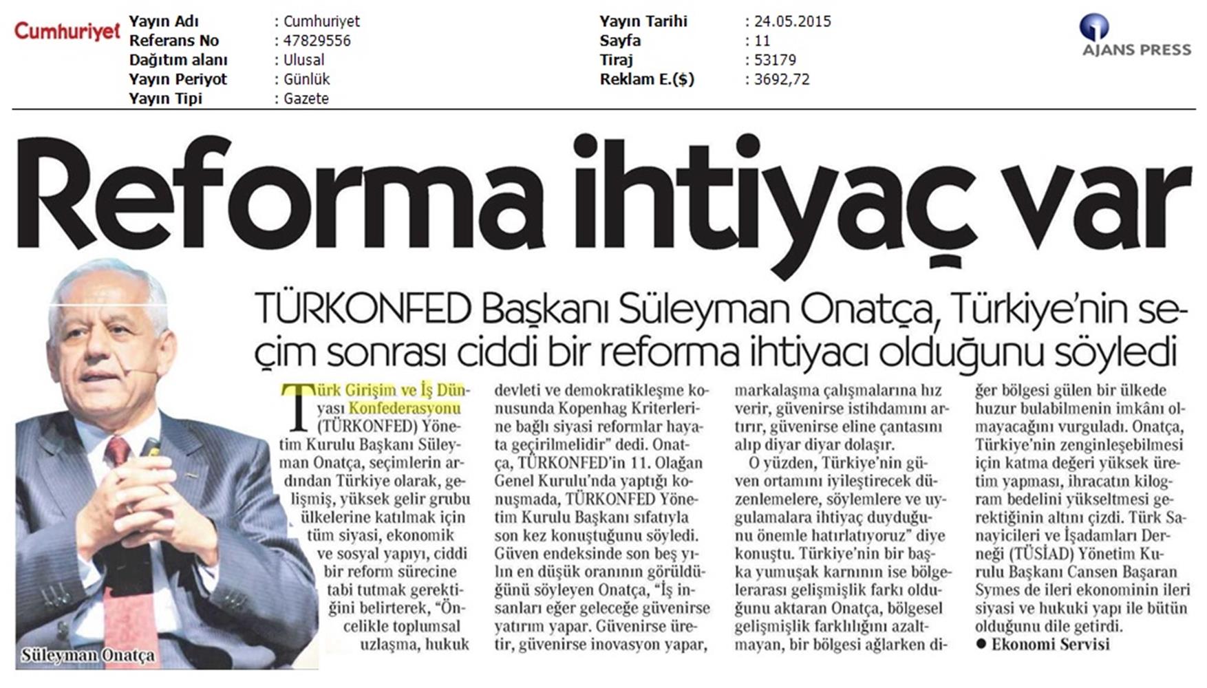 TÜRKONFED 11 Olagan Genel Kurulu Yazili Basin Yansimalari - 10