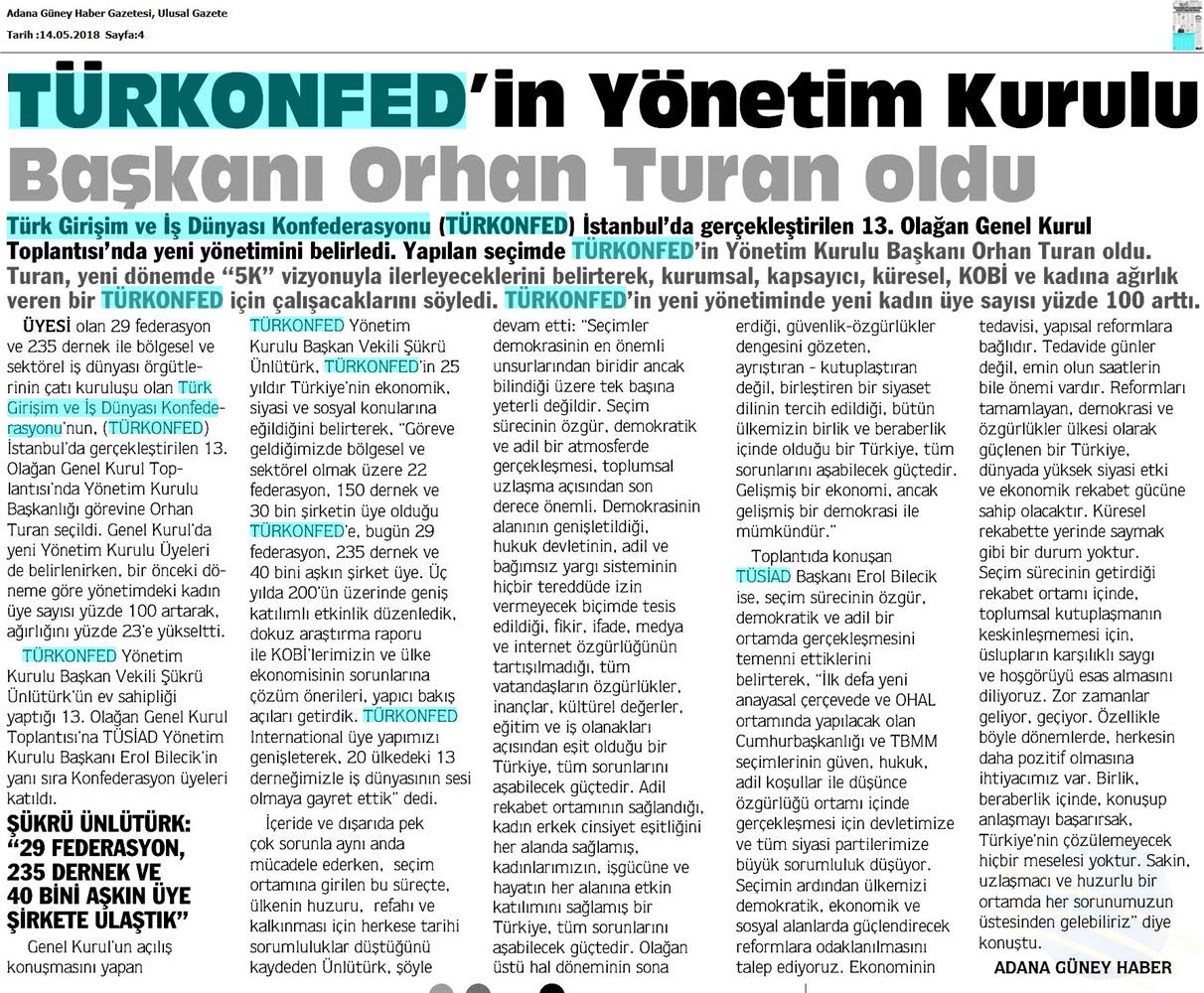 TÜRKONFED 13 Olagan Genel Kurulu Basin Yansimalari 12 Mayis 2018 Istanbul - 15