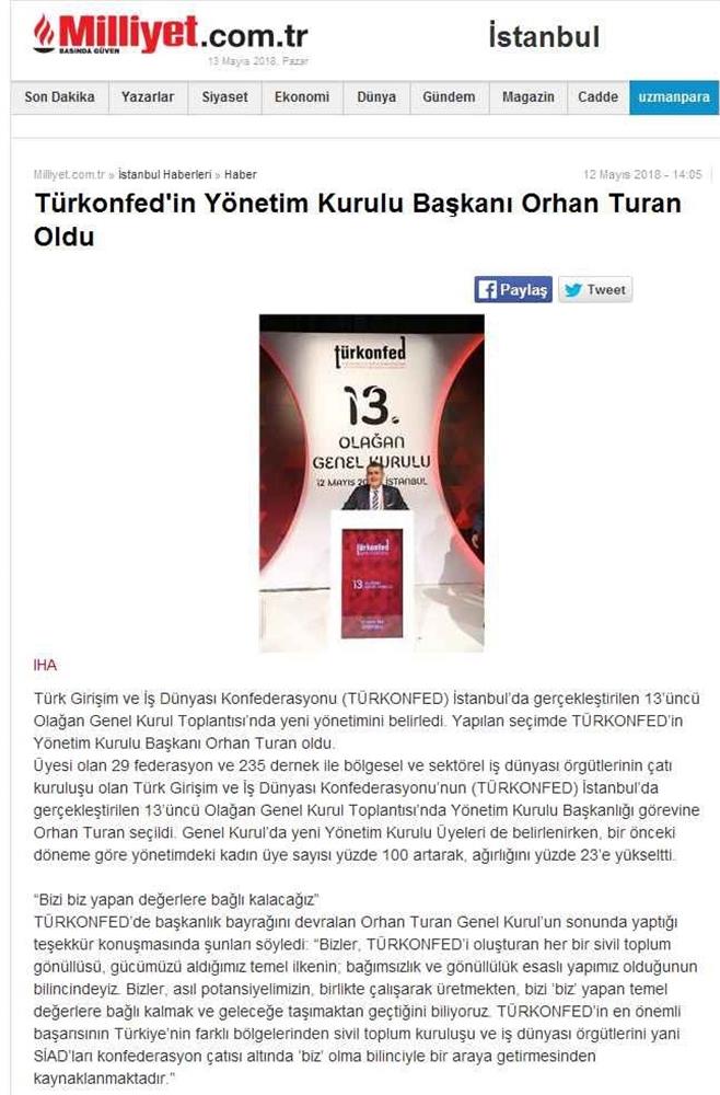 TÜRKONFED 13 Olagan Genel Kurulu Basin Yansimalari 12 Mayis 2018 Istanbul - 19