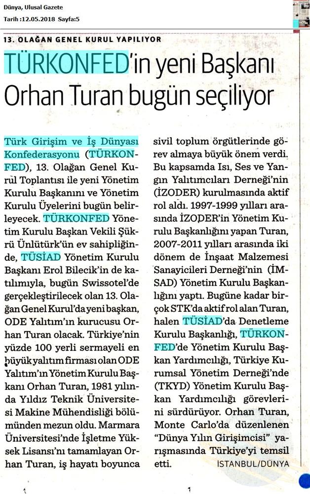 TÜRKONFED 13 Olagan Genel Kurulu Basin Yansimalari 12 Mayis 2018 Istanbul - 25