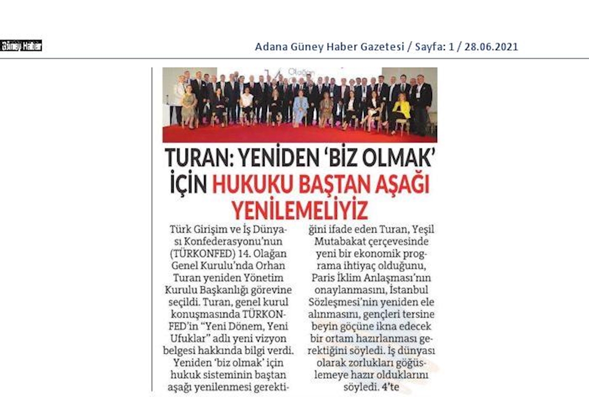 TÜRKONFED 14 Olagan Genel Kurulu Basin Yansimalari 25 Haziran Cuma Istanbul - 12