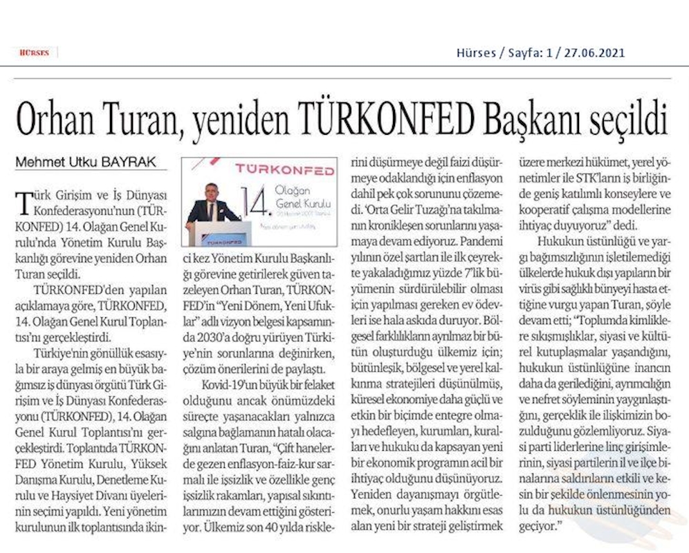 TÜRKONFED 14 Olagan Genel Kurulu Basin Yansimalari 25 Haziran Cuma Istanbul - 17