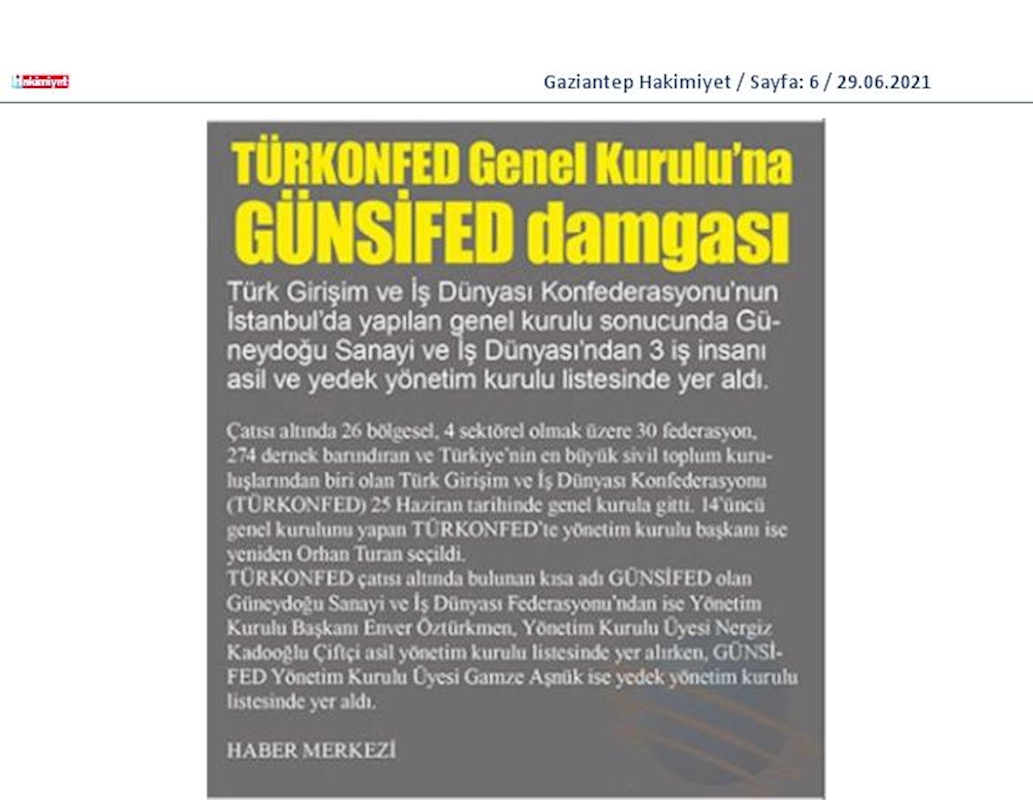 TÜRKONFED 14 Olagan Genel Kurulu Basin Yansimalari 25 Haziran Cuma Istanbul - 30
