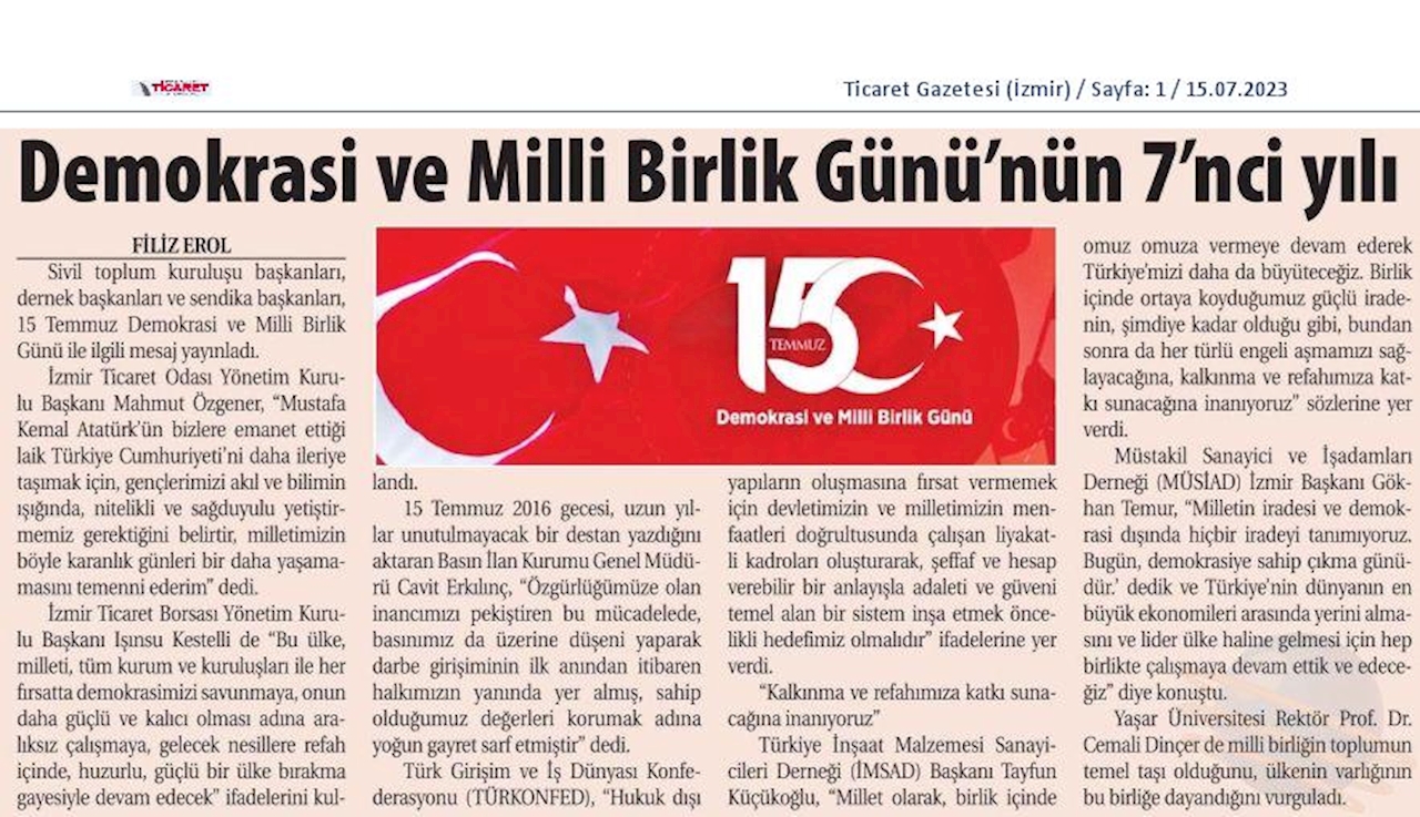 TÜRKONFED 15 Temmuz Basin Aciklamasi 14 Temmuz 2023 - 2