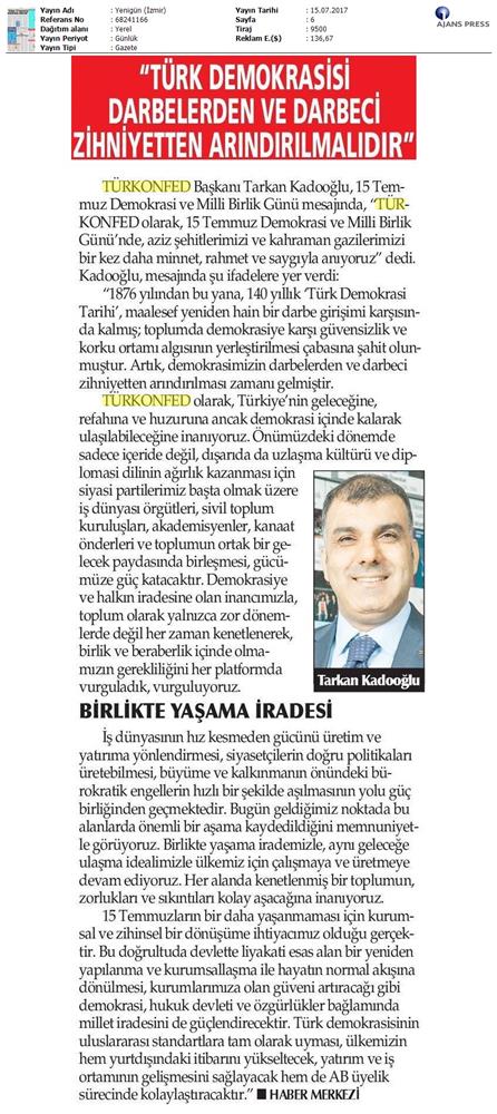 TÜRKONFED 15 Temmuz Demokrasi Ve Milli Birlik Gunu Basin Aciklamasi Medya Yansimalari 13 14 Temmuz 2017 - 1