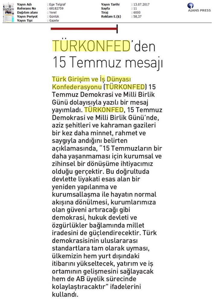 TÜRKONFED 15 Temmuz Demokrasi Ve Milli Birlik Gunu Basin Aciklamasi Medya Yansimalari 13 14 Temmuz 2017 - 16