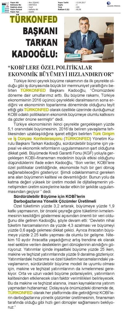 TÜRKONFED 2 Ceyrek Ekonomik Buyume Basin Bulteni Medya Yansimalari12 Eylul 2017 Istanbul - 2