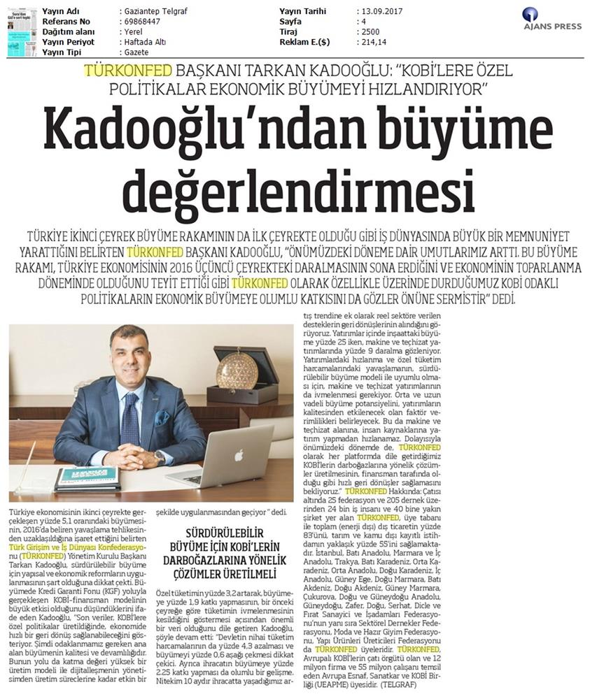 TÜRKONFED 2 Ceyrek Ekonomik Buyume Basin Bulteni Medya Yansimalari12 Eylul 2017 Istanbul - 4