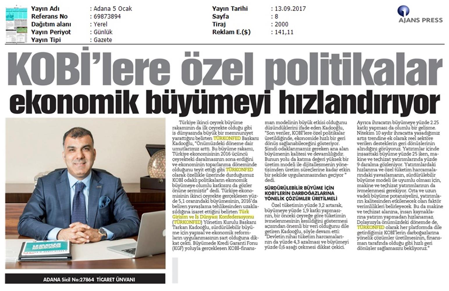 TÜRKONFED 2 Ceyrek Ekonomik Buyume Basin Bulteni Medya Yansimalari12 Eylul 2017 Istanbul - 6