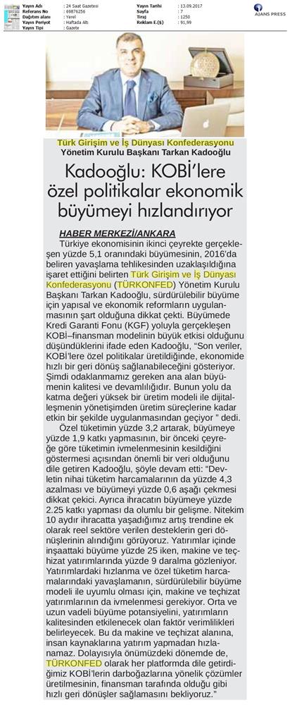 TÜRKONFED 2 Ceyrek Ekonomik Buyume Basin Bulteni Medya Yansimalari12 Eylul 2017 Istanbul - 8