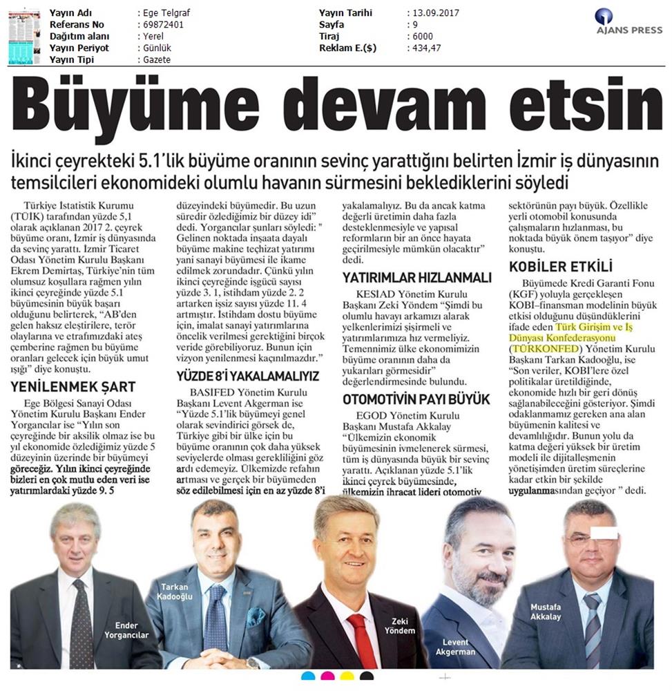 TÜRKONFED 2 Ceyrek Ekonomik Buyume Basin Bulteni Medya Yansimalari12 Eylul 2017 Istanbul - 10