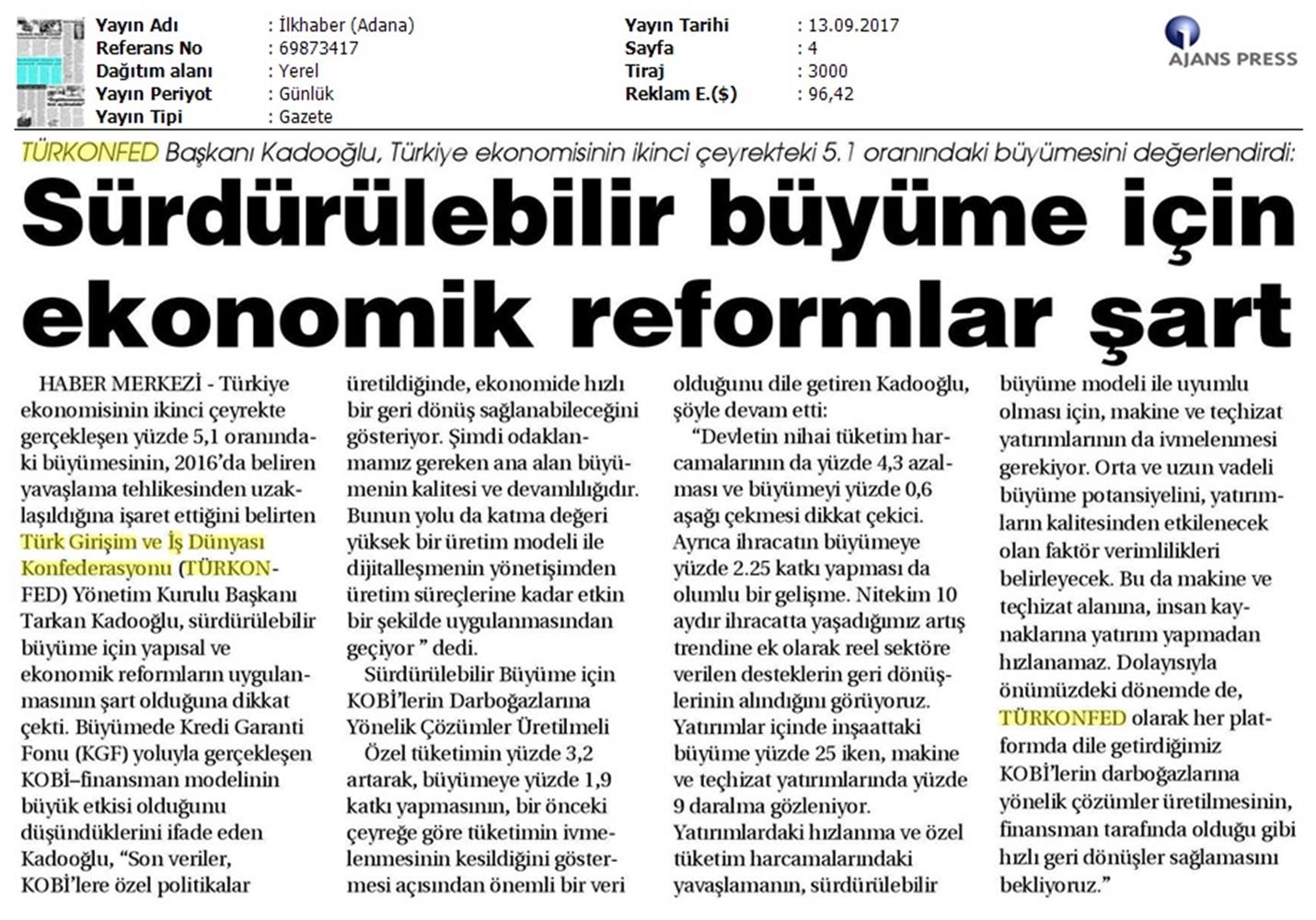 TÜRKONFED 2 Ceyrek Ekonomik Buyume Basin Bulteni Medya Yansimalari12 Eylul 2017 Istanbul - 16