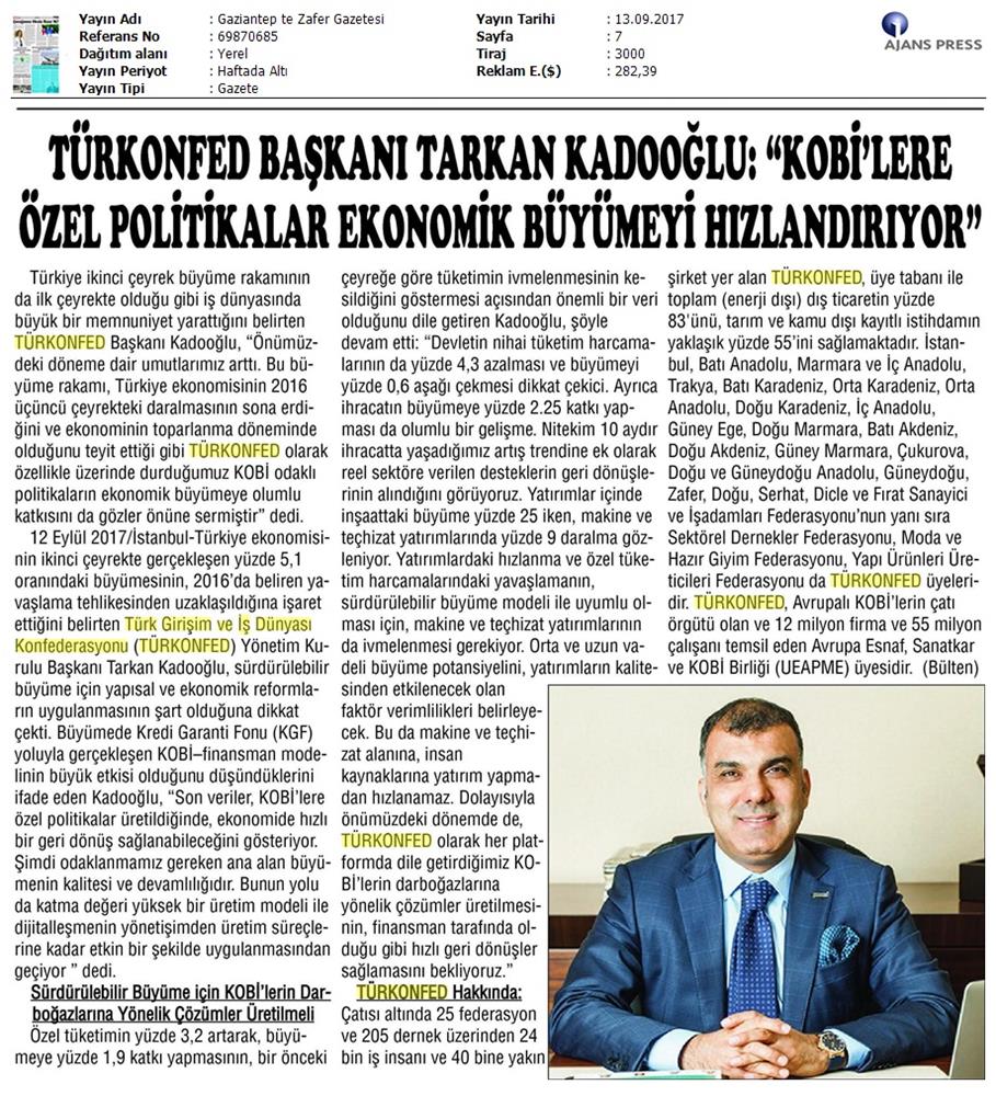 TÜRKONFED 2 Ceyrek Ekonomik Buyume Basin Bulteni Medya Yansimalari12 Eylul 2017 Istanbul - 19