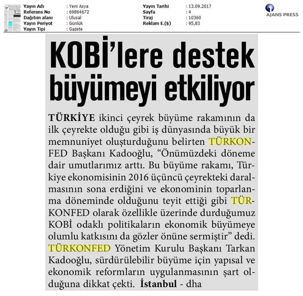 TÜRKONFED 2 Ceyrek Ekonomik Buyume Basin Bulteni Medya Yansimalari12 Eylul 2017 Istanbul - 23