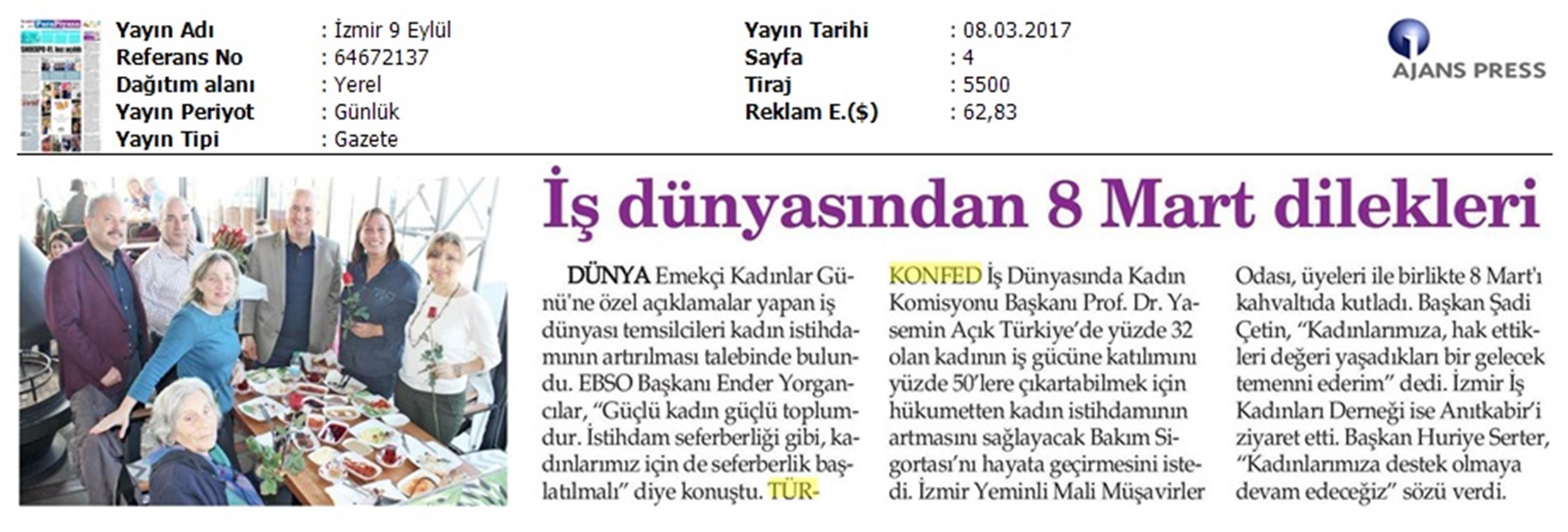 TÜRKONFED 2017 3 Is Dunyasinda Kadin Raporunun Ilk Faz Sonuclari Basin Yansimalari 8 Mart 2017 - 3