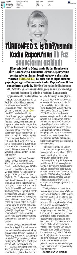 TÜRKONFED 2017 3 Is Dunyasinda Kadin Raporunun Ilk Faz Sonuclari Basin Yansimalari 8 Mart 2017 - 4