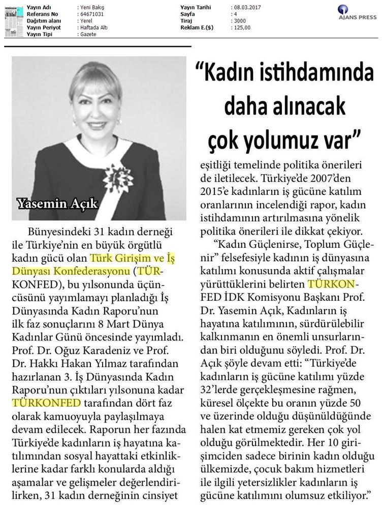 TÜRKONFED 2017 3 Is Dunyasinda Kadin Raporunun Ilk Faz Sonuclari Basin Yansimalari 8 Mart 2017 - 10