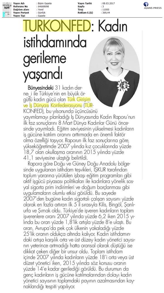TÜRKONFED 2017 3 Is Dunyasinda Kadin Raporunun Ilk Faz Sonuclari Basin Yansimalari 8 Mart 2017 - 14