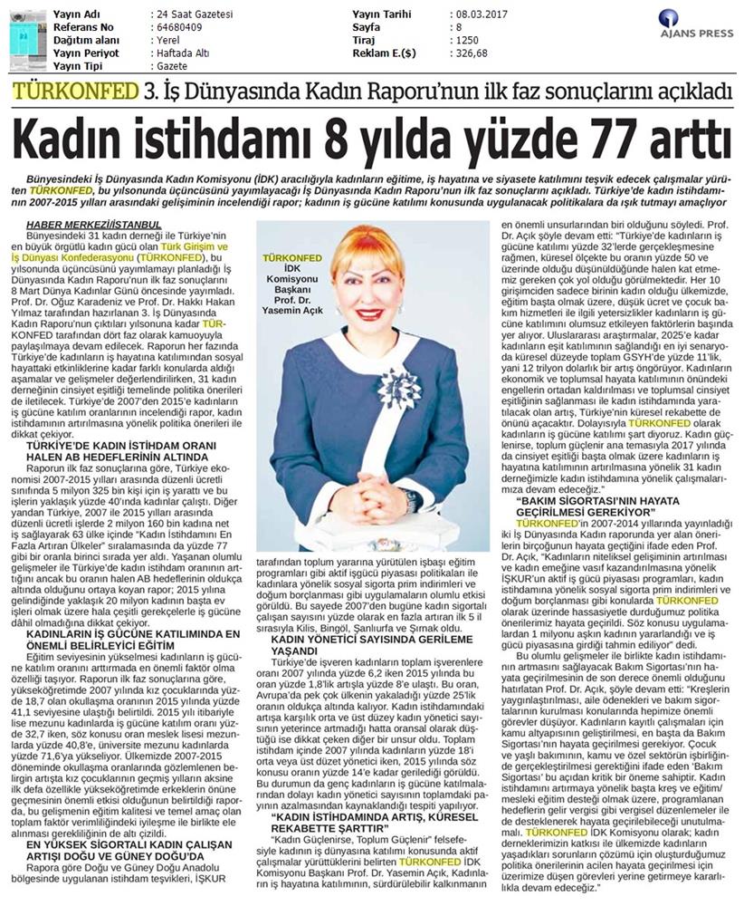 TÜRKONFED 2017 3 Is Dunyasinda Kadin Raporunun Ilk Faz Sonuclari Basin Yansimalari 8 Mart 2017 - 17