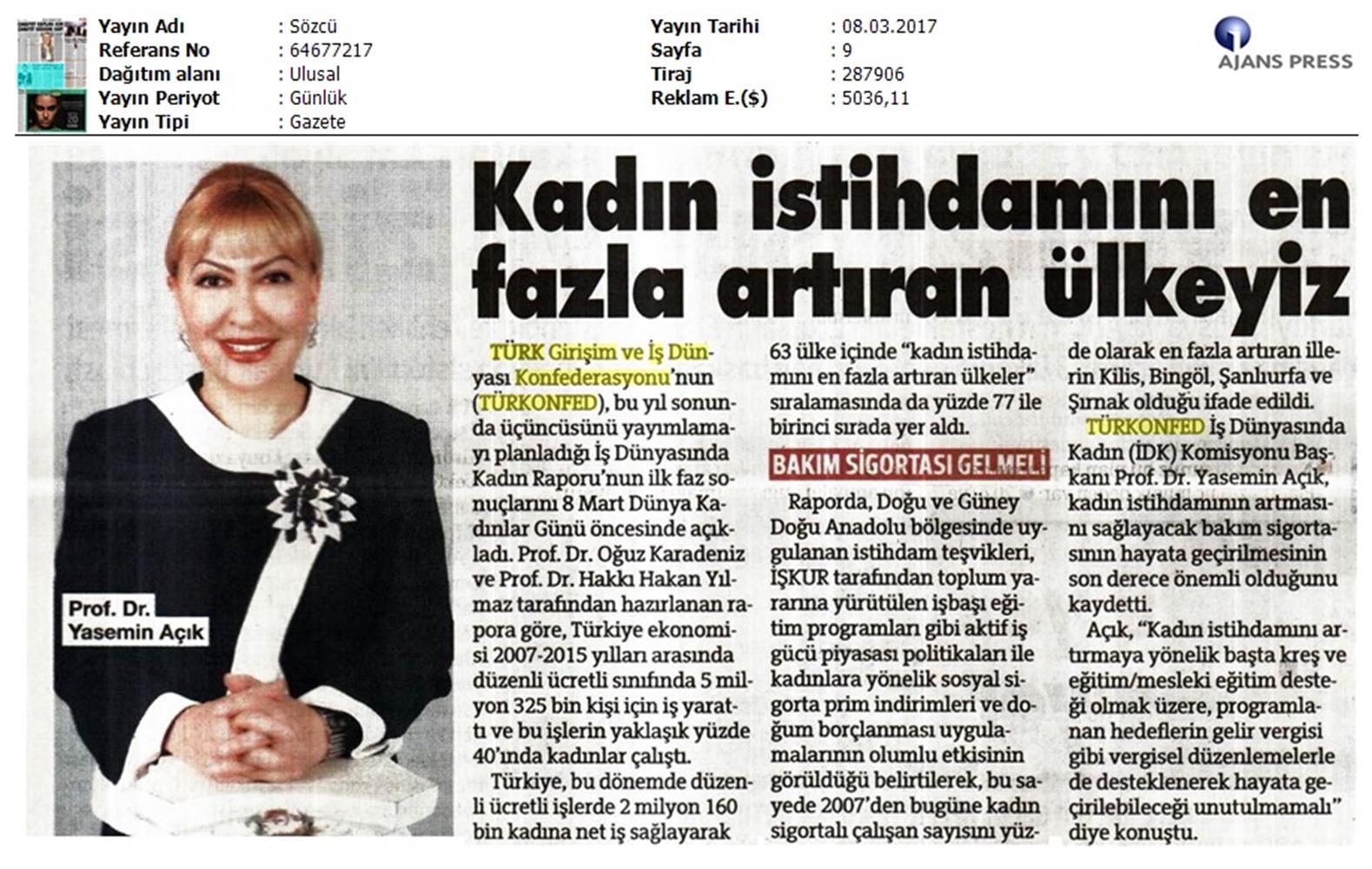 TÜRKONFED 2017 3 Is Dunyasinda Kadin Raporunun Ilk Faz Sonuclari Basin Yansimalari 8 Mart 2017 - 19