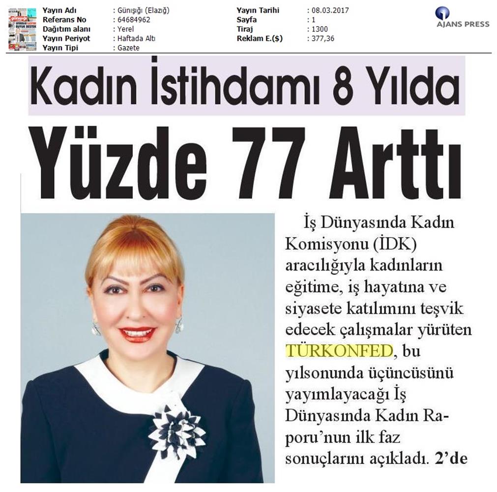 TÜRKONFED 2017 3 Is Dunyasinda Kadin Raporunun Ilk Faz Sonuclari Basin Yansimalari 8 Mart 2017 - 20