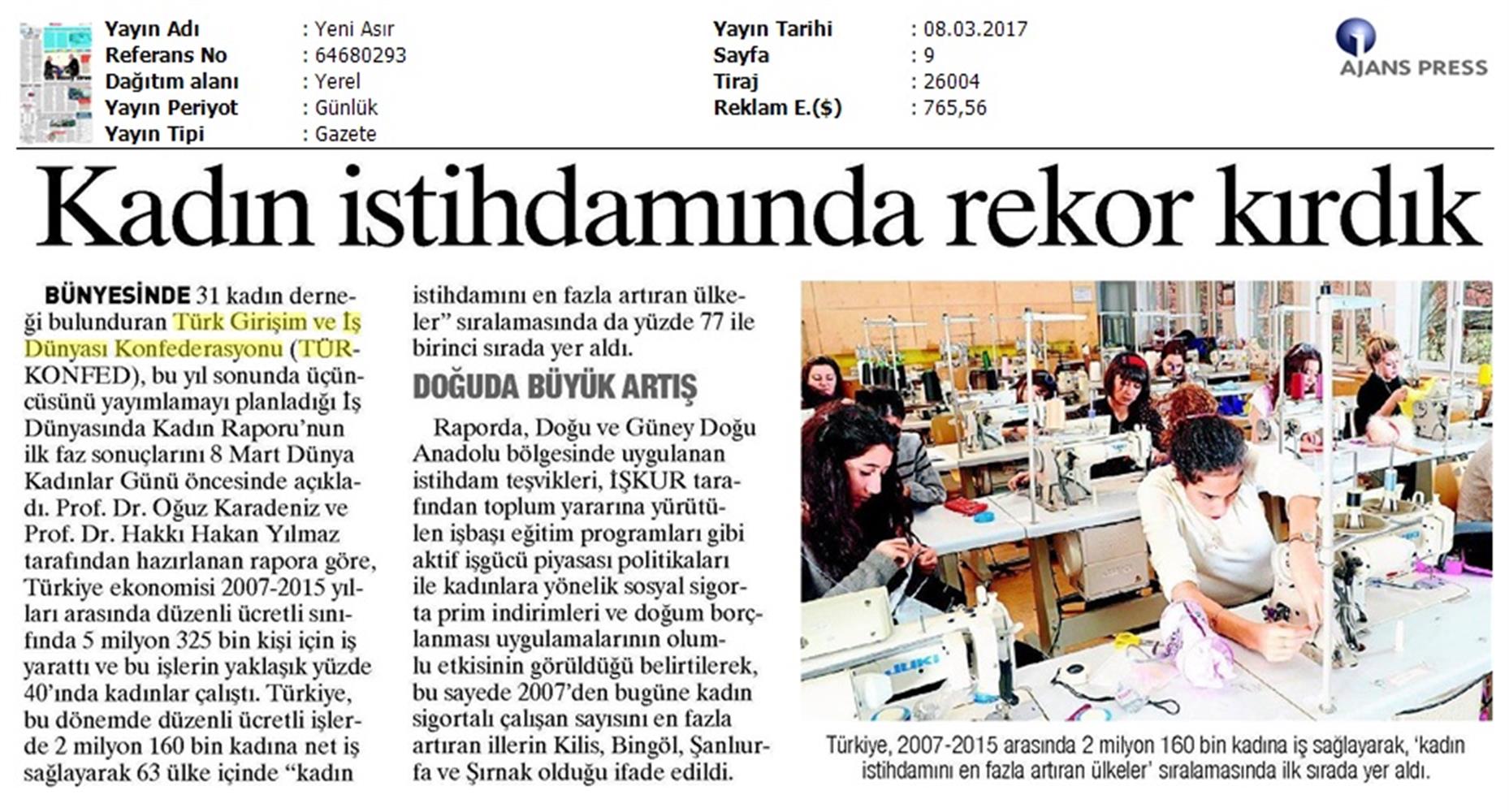 TÜRKONFED 2017 3 Is Dunyasinda Kadin Raporunun Ilk Faz Sonuclari Basin Yansimalari 8 Mart 2017 - 25