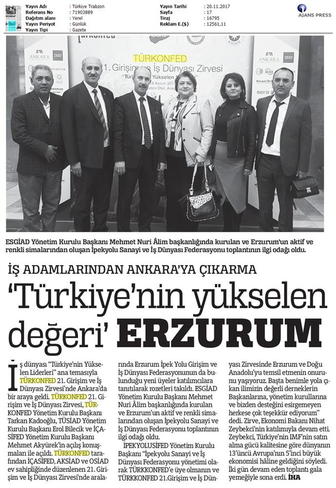 TÜRKONFED 21 Girişim Ve Is Dunyasi Zirvesi Medya Yansimalari 18 Kasim 2017 - 2