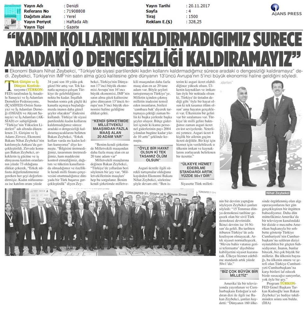 TÜRKONFED 21 Girişim Ve Is Dunyasi Zirvesi Medya Yansimalari 18 Kasim 2017 - 3