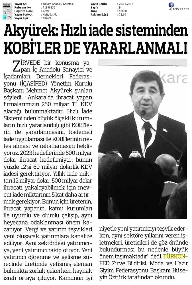 TÜRKONFED 21 Girişim Ve Is Dunyasi Zirvesi Medya Yansimalari 18 Kasim 2017 - 6