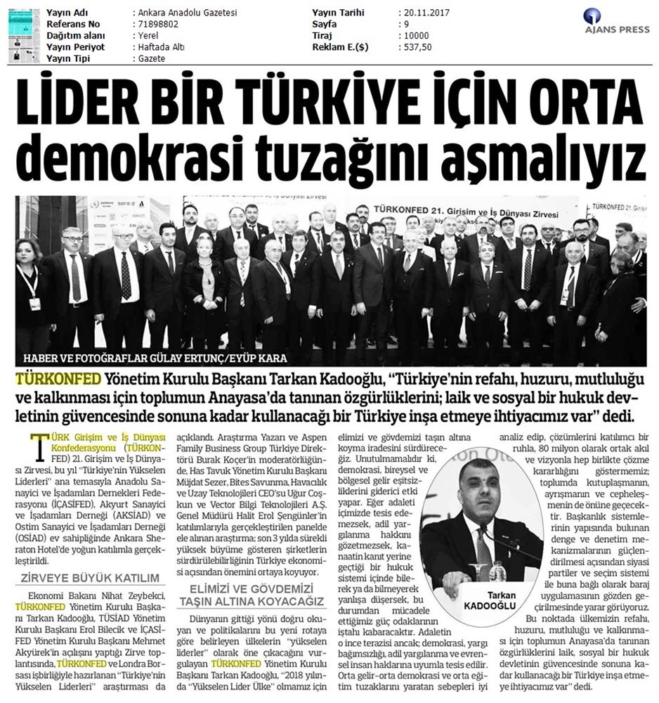 TÜRKONFED 21 Girişim Ve Is Dunyasi Zirvesi Medya Yansimalari 18 Kasim 2017 - 7