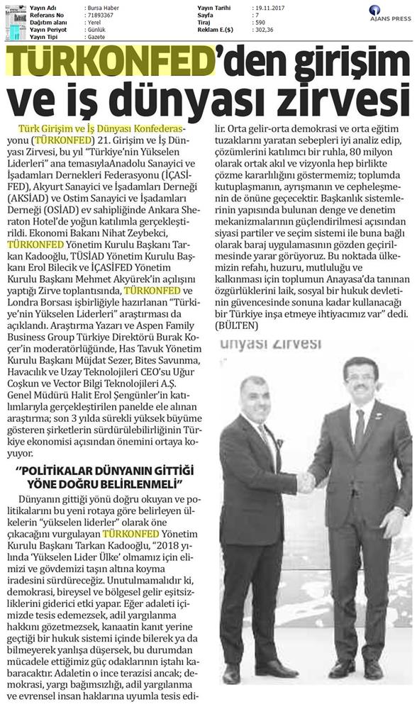 TÜRKONFED 21 Girişim Ve Is Dunyasi Zirvesi Medya Yansimalari 18 Kasim 2017 - 8