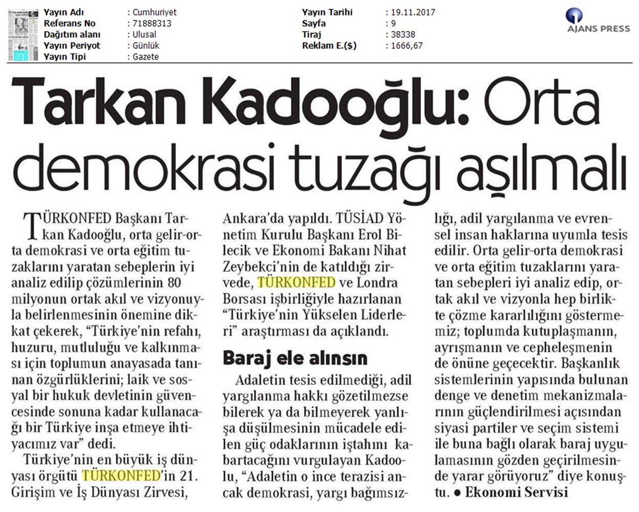 TÜRKONFED 21 Girişim Ve Is Dunyasi Zirvesi Medya Yansimalari 18 Kasim 2017 - 15
