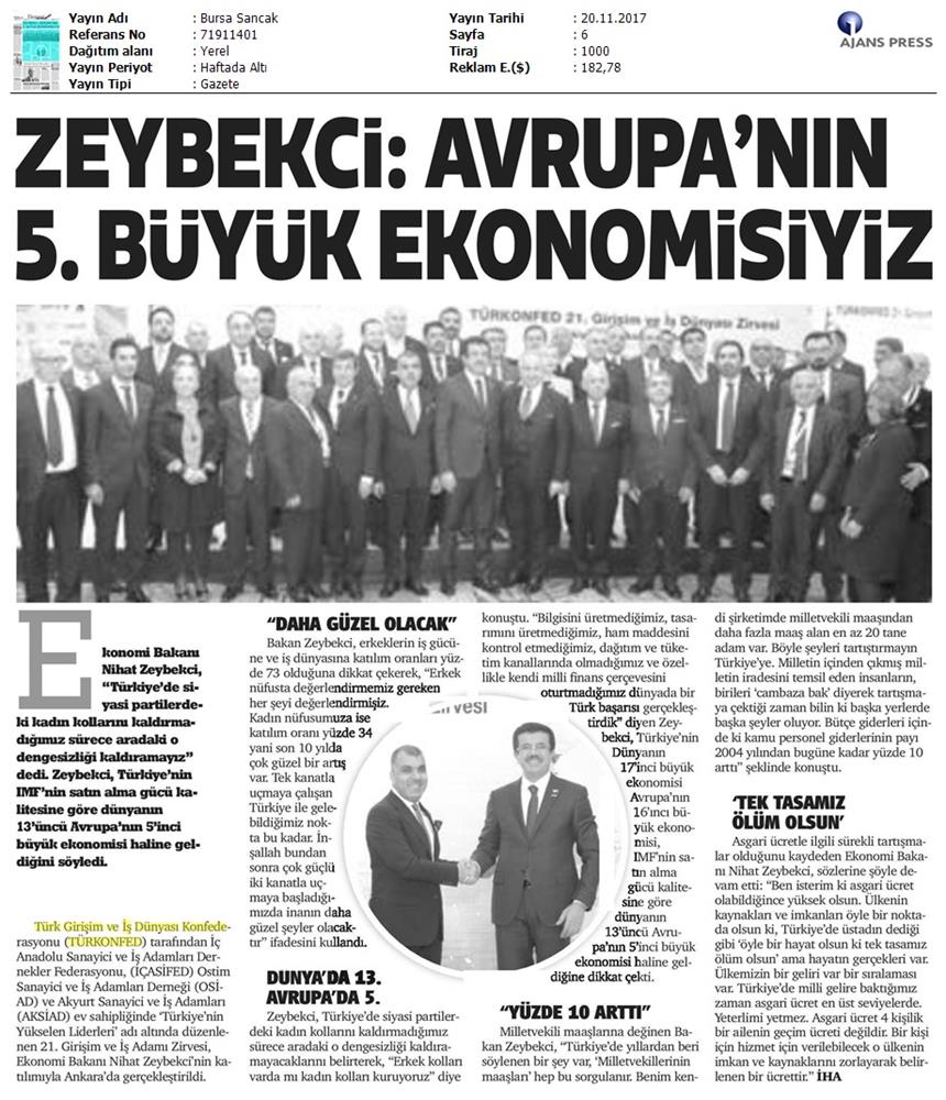 TÜRKONFED 21 Girişim Ve Is Dunyasi Zirvesi Medya Yansimalari 18 Kasim 2017 - 19