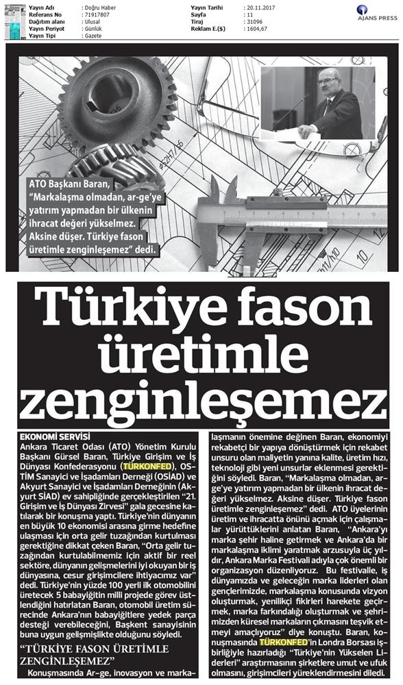 TÜRKONFED 21 Girişim Ve Is Dunyasi Zirvesi Medya Yansimalari 18 Kasim 2017 - 21