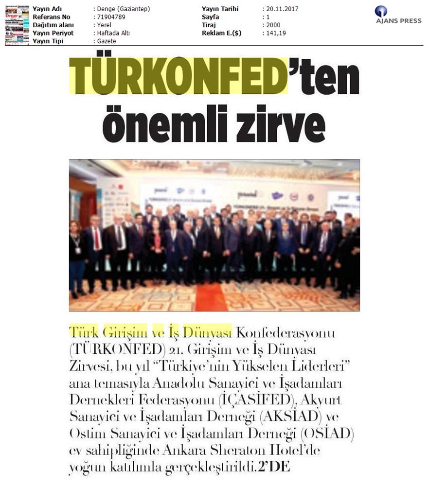 TÜRKONFED 21 Girişim Ve Is Dunyasi Zirvesi Medya Yansimalari 18 Kasim 2017 - 28