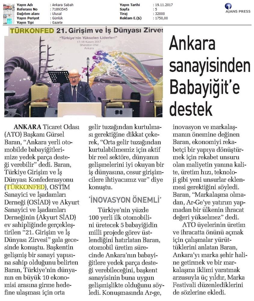 TÜRKONFED 21 Girişim Ve Is Dunyasi Zirvesi Medya Yansimalari 18 Kasim 2017 - 32
