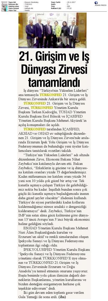 TÜRKONFED 21 Girişim Ve Is Dunyasi Zirvesi Medya Yansimalari 18 Kasim 2017 - 33