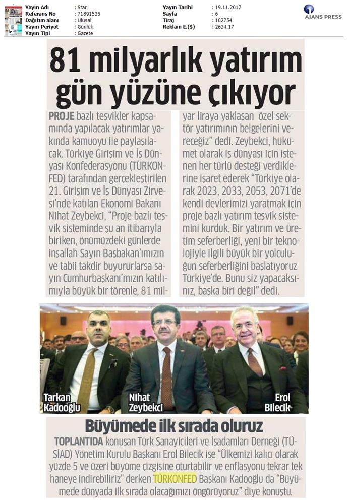 TÜRKONFED 21 Girişim Ve Is Dunyasi Zirvesi Medya Yansimalari 18 Kasim 2017 - 47