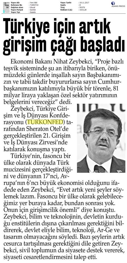 TÜRKONFED 21 Girişim Ve Is Dunyasi Zirvesi Medya Yansimalari 18 Kasim 2017 - 48