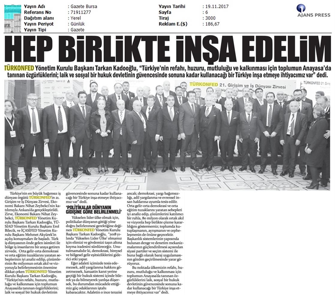 TÜRKONFED 21 Girişim Ve Is Dunyasi Zirvesi Medya Yansimalari 18 Kasim 2017 - 49