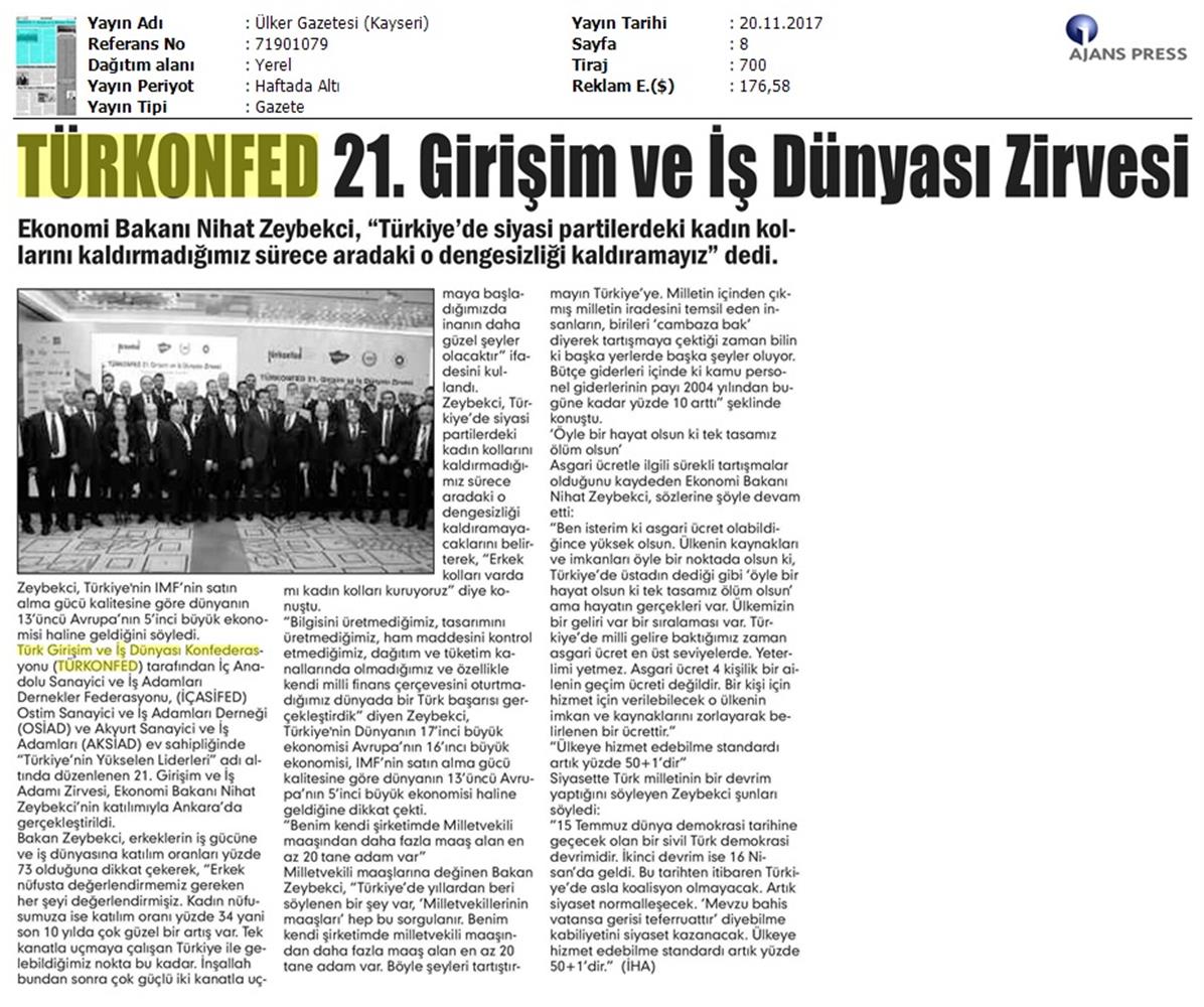 TÜRKONFED 21 Girişim Ve Is Dunyasi Zirvesi Medya Yansimalari 18 Kasim 2017 - 51