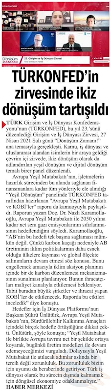 TÜRKONFED 23 Girişim Ve Is Dunyasi Zirvesi Basin Yansimalari 27 Nisan 2021 - 23