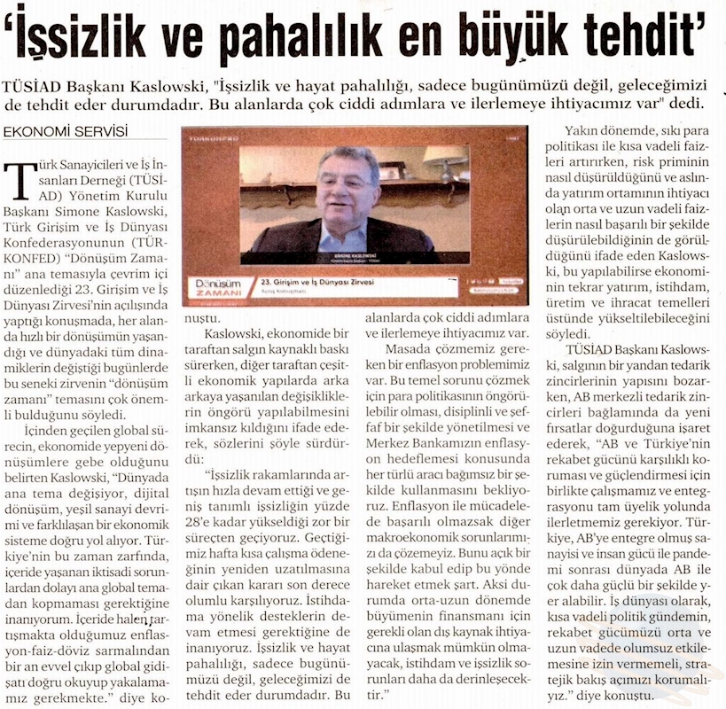 TÜRKONFED 23 Girişim Ve Is Dunyasi Zirvesi Basin Yansimalari 27 Nisan 2021 - 27