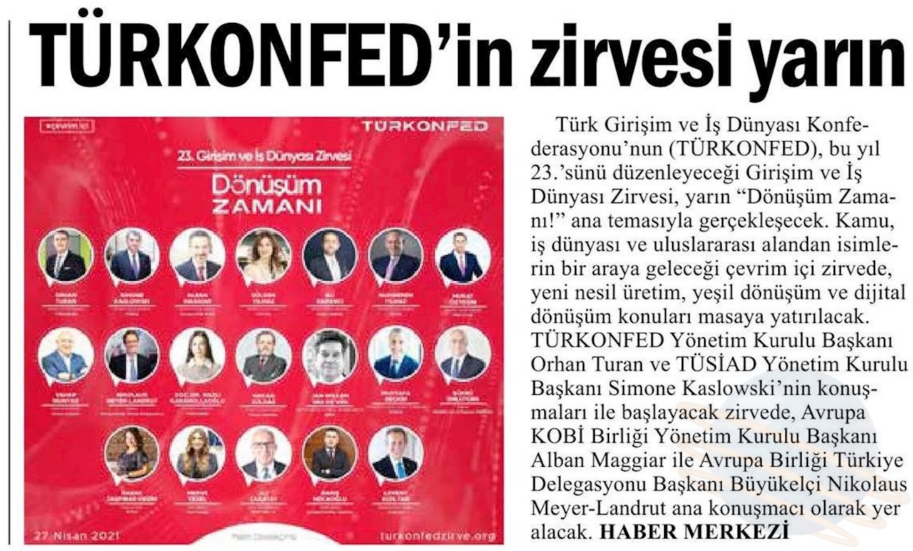 TÜRKONFED 23 Girişim Ve Is Dunyasi Zirvesi Basin Yansimalari 27 Nisan 2021 - 30