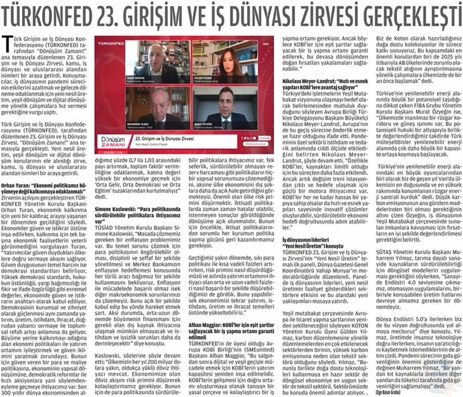 TÜRKONFED 23 Girişim Ve Is Dunyasi Zirvesi Basin Yansimalari 27 Nisan 2021 - 33