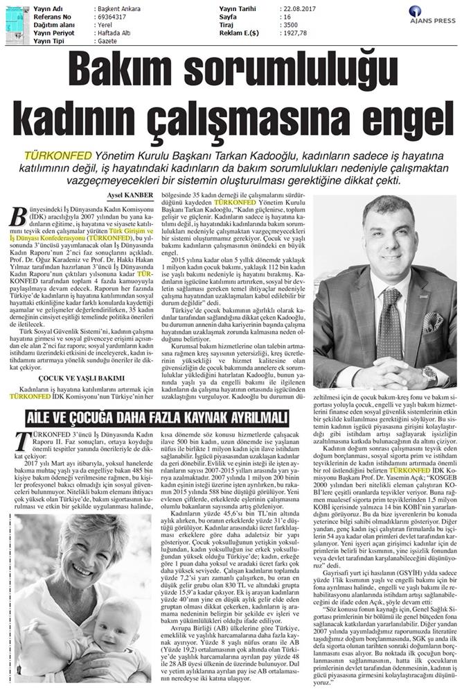 TÜRKONFED 3 Is Dunyasinda Kadin Raporu Ii Faz Basin Bulteni Medya Yansimalari 20 Agustos 2017 - 4