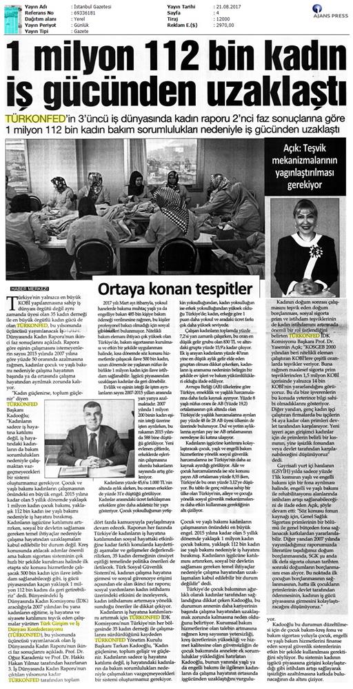TÜRKONFED 3 Is Dunyasinda Kadin Raporu Ii Faz Basin Bulteni Medya Yansimalari 20 Agustos 2017 - 13