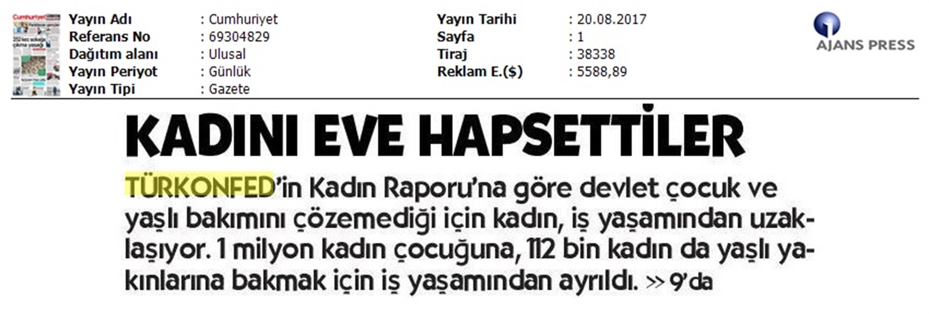 TÜRKONFED 3 Is Dunyasinda Kadin Raporu Ii Faz Basin Bulteni Medya Yansimalari 20 Agustos 2017 - 14