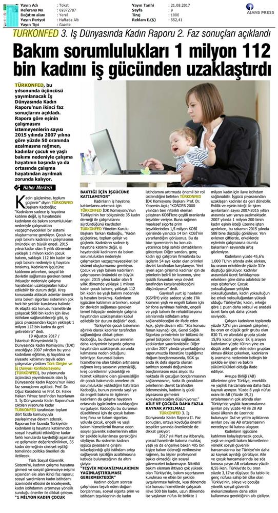TÜRKONFED 3 Is Dunyasinda Kadin Raporu Ii Faz Basin Bulteni Medya Yansimalari 20 Agustos 2017 - 15